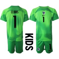 Fotballdrakt Barn Frankrike Hugo Lloris #1 Keeper Bortedraktsett VM 2022 Kortermet (+ Korte bukser)